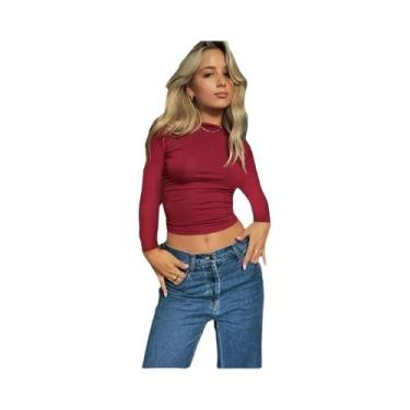 Imagem de Top Cropped Azul Sem Costas Y2K Feminino Manga Curta Casual Vintage Co