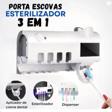 Imagem de Suporte de Escovas de Dentes com LED UV e Dispenser de Pasta  Prático 