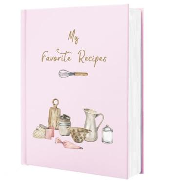 Imagem de Livro de receitas de capa dura para escrever em suas próprias receitas - Livro de receitas em branco à prova d'água com capa elegante em verde sálvia, rosa blush e bege | Organizador de caderno de