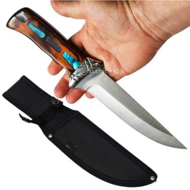 Imagem de Faca Full Tang com Bainha Nylon e Cabo Madeira com Resina Azul SLKA85 