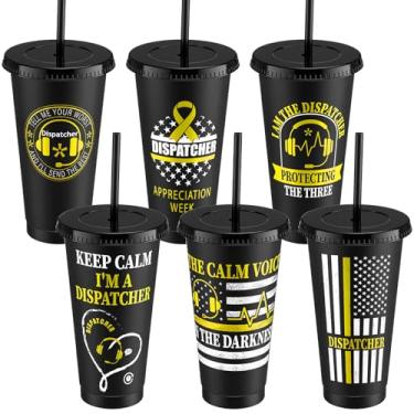 Imagem de LemonRoad 6 peças 911 Dispatcher Gifts, copos de plástico de 680 g com tampa e canudo para homens mulheres Happy Dispatcher Week lembrancinhas de festa apreciação aniversário aposentadoria presente