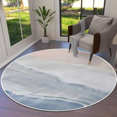 Imagem de DecorLovee Tapetes redondos de praia de verão azul marinho de 1,5 m - Tapete macio para quarto de crianças, costeiro náutico oceano, litoral, lavável, sala de estar, tapete circular para sala de