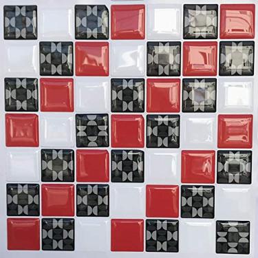 Imagem de Pastilha Adesiva Xadrez Vermelho e Preto Resinada Kit 4 Placas