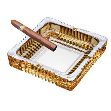 Imagem de Cinzeiro de vidro feito à mão, suporte de cinzeiro para ambientes internos ou externos, fumantes de escritório, bandeja de cinzeiro para decoração de mesa de escritório em casa (âmbar, G)