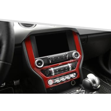 Imagem de Jimen Compatível com Ford Mustang 2015-2023, acabamento da tampa do painel multimídia de navegação do console central (vermelho)