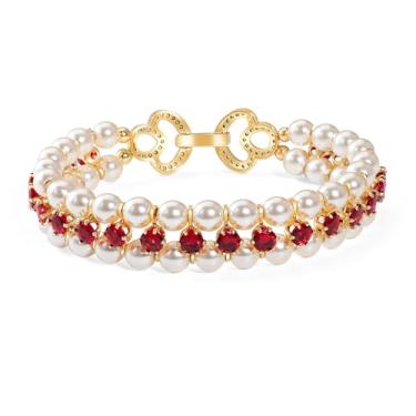 Imagem de Pulseira de elos de corrente delicados banhados a ouro 18 K vintage feito à mão para presentes femininos, declaração atemporal moderna formal noite elegante luxo estilo palácio, pérola sintética, 17