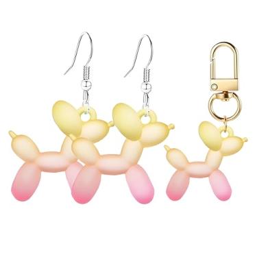 Imagem de 3 peças de brincos femininos com balão de gelatina kawaii, engraçado, chaveiro luminoso, balão brilhante, poodle, filhote, animal, brinco, acessórios para animais de estimação, joias, Medium, Liga de