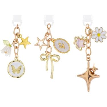 Imagem de TAKEALOOKO Pingente de plugue de poeira para Kindle – Pacote com 3 pingentes de flores com laço dourado para Kindle E-Reader, acessórios de plugue de poeira para leitores, amantes de livros, mulheres