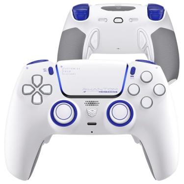 Imagem de HEXGAMING PHANTOM Pro Gaming Controller with 4 Remappable Buttons, 6 Remapping Profiles, 8 Interchangeable Analog Stick, and Adjustable Triggers Compatible with ps5, PC, Mobile - Vision White