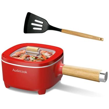 Imagem de Frigideira Cerâmica 20cm + Panela Elétrica 2L Audecook Hot Pot: Cooker Portátil para Ramen, Bife, Arroz, Aveia e Sopa, Controle de