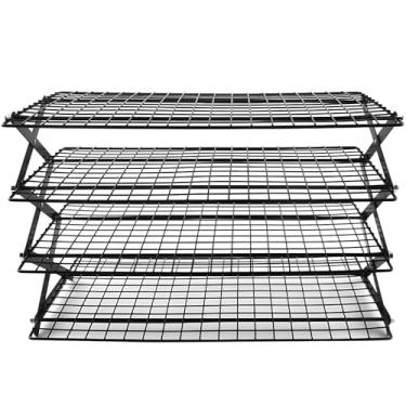Imagem de Toyosport Prateleiras de resfriamento empilháveis dobráveis de 4 camadas para assar, prateleira de resfriamento de alimentos dobrável de arame de ferro, suporte portátil para churrasqueira de