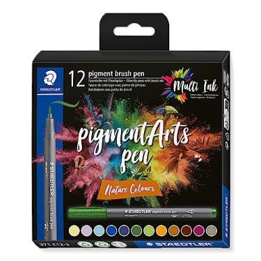 Imagem de STAEDTLER Caneta Pincel Pigment Arts Pen 12 Cores da Natureza - 371 C12-3 - Tinta Pigmentada Permanente, À Prova d’Água com Alta Fidelidade de Cor