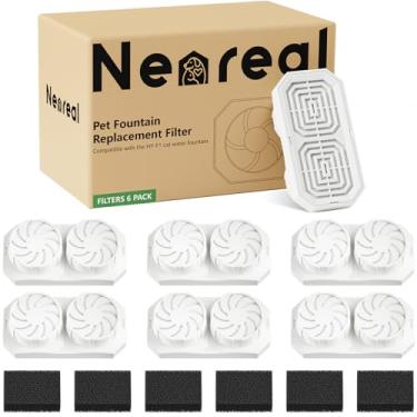Imagem de Neareal Pacote com 6 filtros de substituição de fonte de gato sem fio oficial e esponjas pré-filtro para fonte de água de aço inoxidável sem frio de 3,061 g/3,2