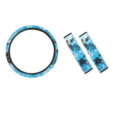 Imagem de JOAIFO Conjunto de 3 acessórios de carro com estampa de tartaruga moderna, para mulheres, homens, capa de volante de carro e capas de cinto de segurança, ajuste universal para SUV Trucks Sedan