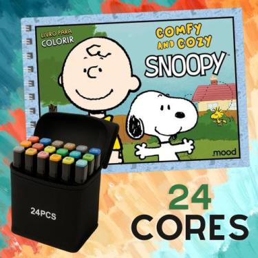 Imagem de KIT Livro de colorir Comfy and Cozy do Snoopy com jogo de 24 canetas t