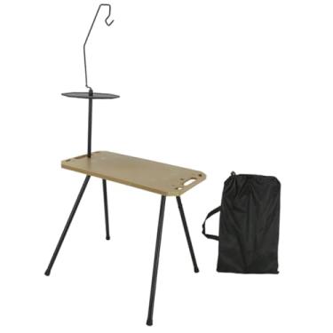 Imagem de IEUDNS Mesa dobrável para acampamento ao ar livre com suporte para lanterna, mesa retangular leve com bolsa de transporte, pernas removíveis e dobráveis, Marrom