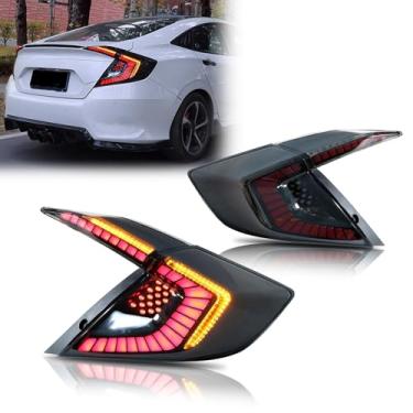 Imagem de Novo acessório compatível com Honda Civic 2016-2021 Sedan 10ª geração de luzes traseiras LED completas com sequencial sequencial conjunto de lâmpadas traseiras de animação dinâmica (não serve para