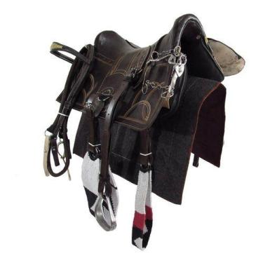 Imagem de Arreio Marrom Sem Cabeça Couro Serviço Completo 16 Polegadas + Freio I