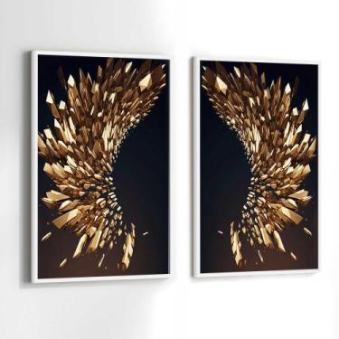 Imagem de Conjunto Quadros Decorativos com Moldura Arte Asas Douradas Kit 2 Quad