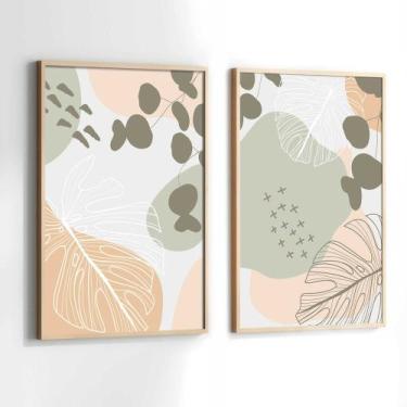 Imagem de Conjunto Quadros Decorativos com Moldura Abstrato Cores Claras Kit 2 Q
