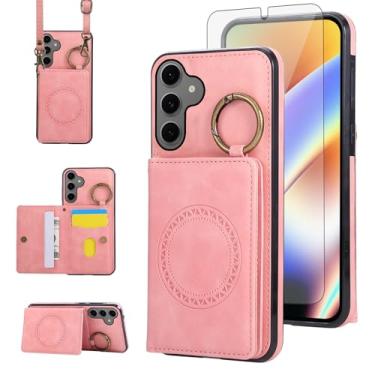 Imagem de Capa carteira compatível com Samsung Galaxy S24 Plus/S25 Plus S24+ S25+ 5G e protetor de tela, alça de ombro transversal, anel com fivela, suporte para cartão, capa para celular para S24Plus S25Plus