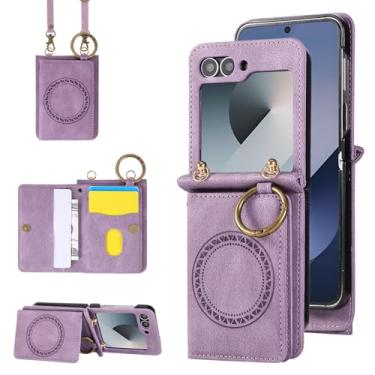Imagem de Compatível com Samsung Galaxy Z Flip 5 5G 2023 capa carteira e alça de ombro transversal anel fivela suporte suporte cartão suporte magnético carro capa de telefone para ZFlip5 Z5 G Flip5 ZFlip 5Z