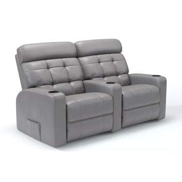 Imagem de Sofá 2 Lugares Reclinável Manual em Corino Importado Linha Cinema Damie (Cinza)