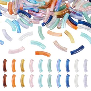 Imagem de Boutigem 100 contas de tubo de acrílico curvadas em dois tons imitação de pedras preciosas curvas de bambu contas de macarrão grosso para pulseira de miçangas faça você mesmo para fazer joias