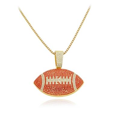 Imagem de Colar com pingente de futebol americano Ice Out em dois tons – Corrente de elos cubanos para homens e mulheres, joia esportiva hip hop, Aço inoxidável, Zircônia cúbica