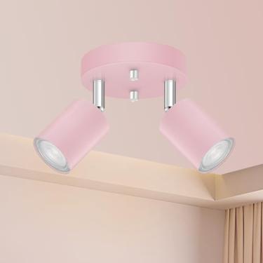 Imagem de Bricosmocon 2 luminárias de teto, luminárias direcionais redondas rosa, luminária de teto com montagem embutida GU10, luz de LED moderna ajustável para quarto de menina, lâmpada não incluída