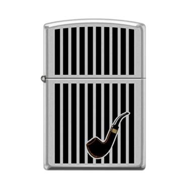 Imagem de Zippo Isqueiro - Design de linhas de tubulação cetim cromado isqueiro à prova de vento #Z5149