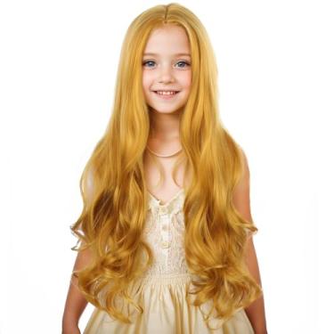 Imagem de PATTNIUM Peruca Loira Dourada para Crianças Meninas Longa Ondulada Curly Peruca Infantil Perucas Amarelas Perucas Sintéticas Festa de Halloween Cosplay