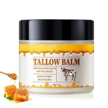 Imagem de TKSHINY Bálsamo de sebo e mel para pele de sebo e mel bálsamo para pele - Sebo bovino alimentado com capim e mistura de mel selvagem cru - hidratante totalmente natural para rosto e corpo