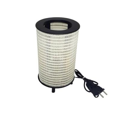 Imagem de Abajur Cilindrico Rustico Em Madeira E Fibra Para Sala Quarto Decoracao Com Cupula Artesanal(Marrom/fibra/branca)