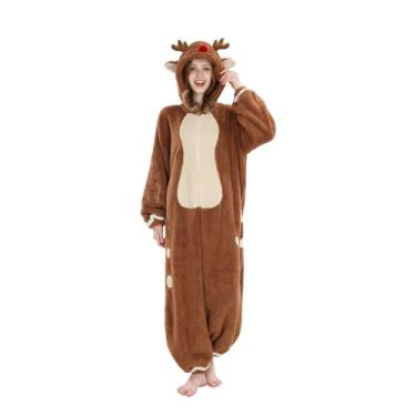 Imagem de Nuoqi Gawr Gura Onesie Pijama feminino de uma peça com capuz macacão adulto pijama de Halloween Natal, Marrom, G