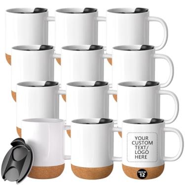 Imagem de ZREGGUR Conjunto de 12 canecas de sublimação brilhante de 425 g, xícaras de café de cerâmica com alça e almofada de cortiça inferior, xícaras de chá grandes para café, sopa, latte, conjunto de canecas