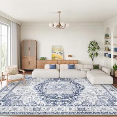 Imagem de xilixili Tapetes de área de 25 x 35 cm para sala de estar, lavável na máquina, antiderrapante, resistente a manchas, tapete grande macio para decoração de casa para quarto e sala de jantar (azul