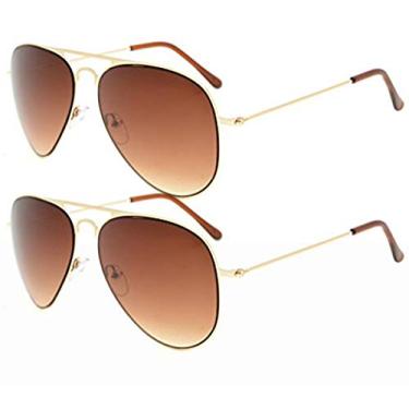Imagem de Eyekepper Óculos de sol piloto infantil de 3 a 10 anos, 2 peças - Armação dourada - Lente marrom, One Size