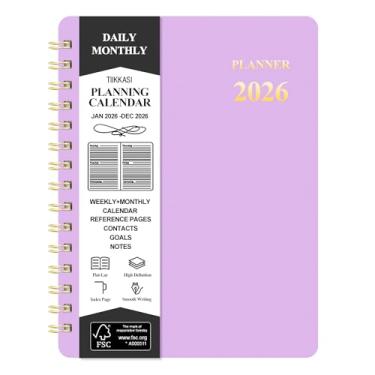 Imagem de TIIKKASI Agenda semanal mensal de 2026 (janeiro a dezembro) - 15 x 21 cm - bloco de notas de produtividade de plano de agenda de 12 meses de férias de inverno, capa de plástico flexível encadernada em