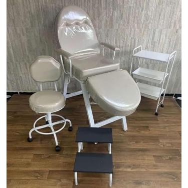 Imagem de Kit Cadeira Estetica Luxo Plastificada 4 Peças - Maca/Mocho/Escadinha/Carrinho Auxiliar