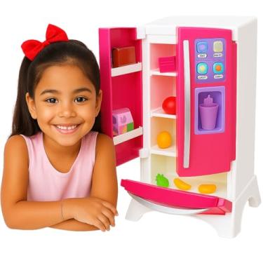 Imagem de Geladeira Infantil de Brinquedo Rosa 2 Portas com Acessórios – Cozinha Educativa e Divertida para Crianças