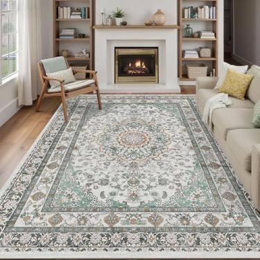 Imagem de Tapetes de área laváveis cinza persa 20 x 25 para sala de estar, tapete grande vintage para quarto, sala de jantar embaixo da mesa, tapete antiderrapante de pelo baixo, tapete macio (20 x 25 cinza