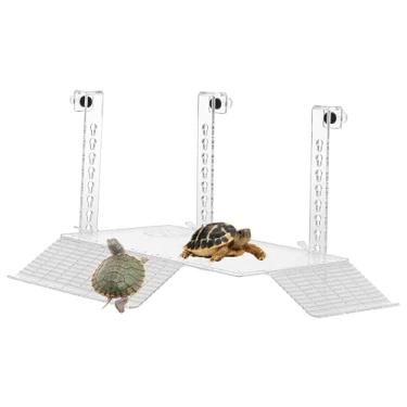 Imagem de Plataforma Basking Base de acrílico Plataforma de Aquecimento Altura Ajustável Plataforma de Aquecimento Transparente com 2 Slides para Aquário de Peixes Tartarugas