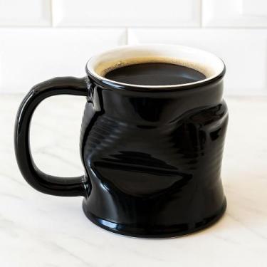 Imagem de Caneca de Café Ceraflame Preta 320ml Cerâmica Design Lata Amassada Ori