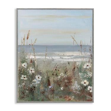 Imagem de Stupell Industries Arte giclée emoldurada cinza, paisagem litorânea de flores silvestres, design de Sally Swatland, 35,5 x 28,5 cm