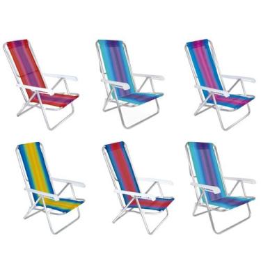 Imagem de Kit 6 Cadeira De Praia Reclinável 8 Posições Listrada Alumínio - Mor, 