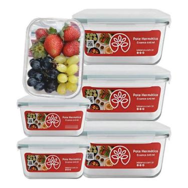 Imagem de Kit 6 Potes De Vidro Hermético 1040ml Tampa Vedação C/ Trava Transpare