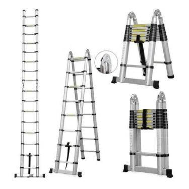 Imagem de Escada Telescópica Dupla 16 Degraus 5 metros Alumínio Charbs, Prateado