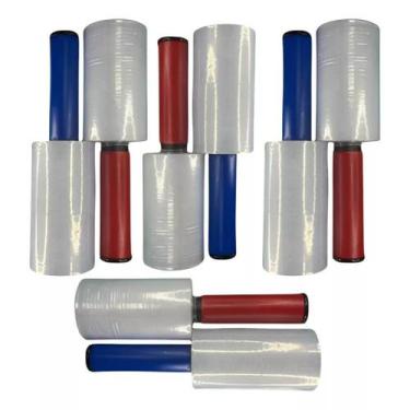 Imagem de Kit 10 Rolos Filme Stretch 10cm x 150m com Cabo Protetor de Volante e 