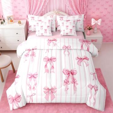 Imagem de Erosebridal Conjunto de cama com laço de fita rosa em uma bolsa com lençol para meninas, crianças, adolescentes, mulheres, princesa, laço de cetim, Queen, conjunto de cama kawaii coquete de 7 peças